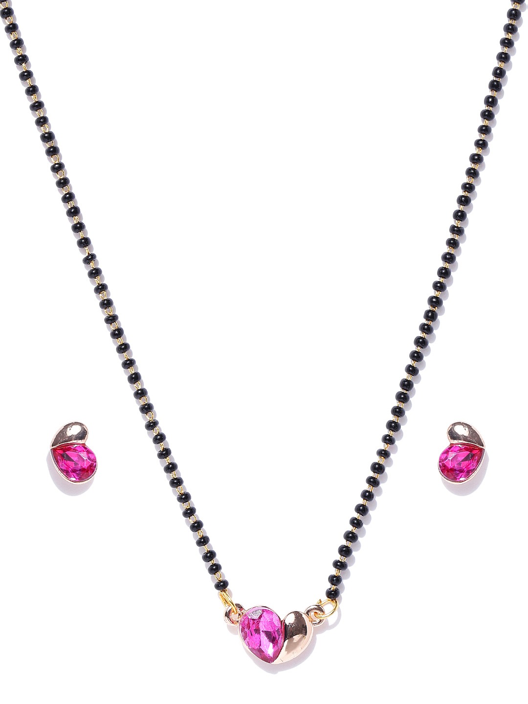 YouBella Black  Gold-Toned Beaded Mangalsutra Set